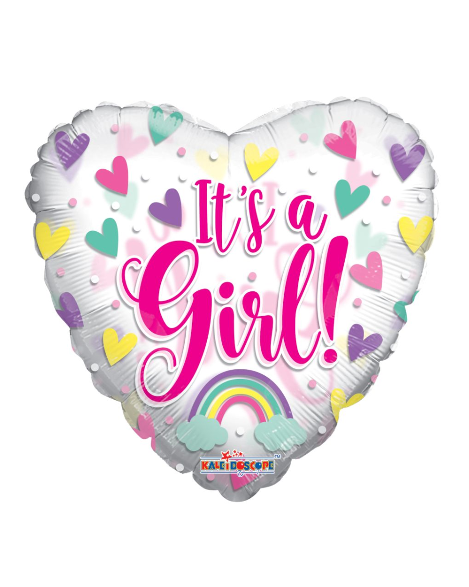 It's A Girl 18" Clear Heart Balloon With Helium