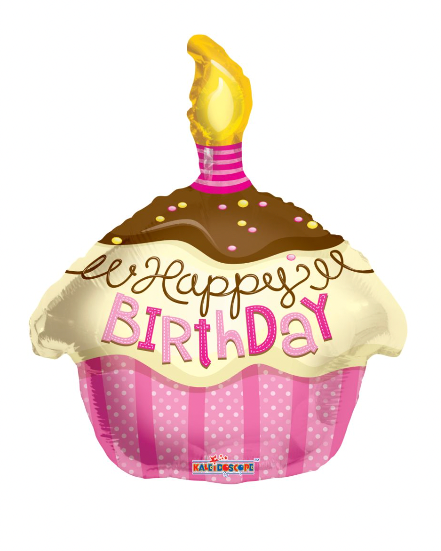 Happy Birthday 18" Pink Cupcake Balloon With Helium
