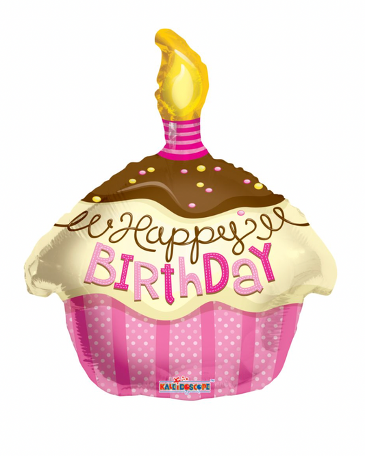 Happy Birthday 18" Pink Cupcake Balloon With Helium