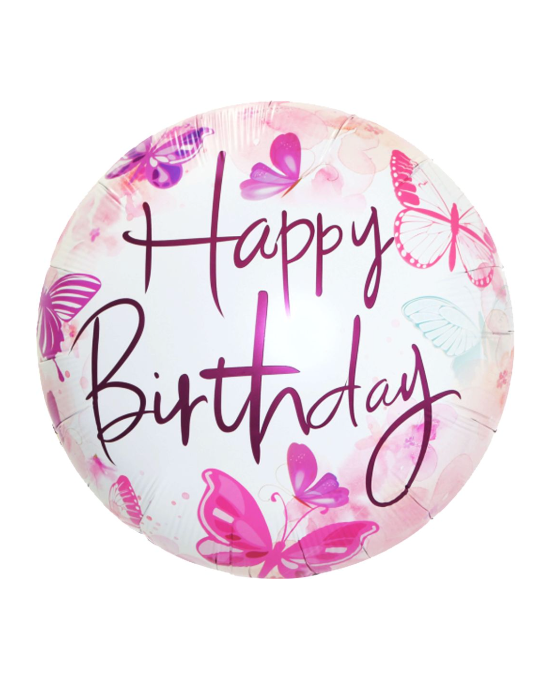 Happy Birthday Pink Butterflies 18" Balloon With Helium