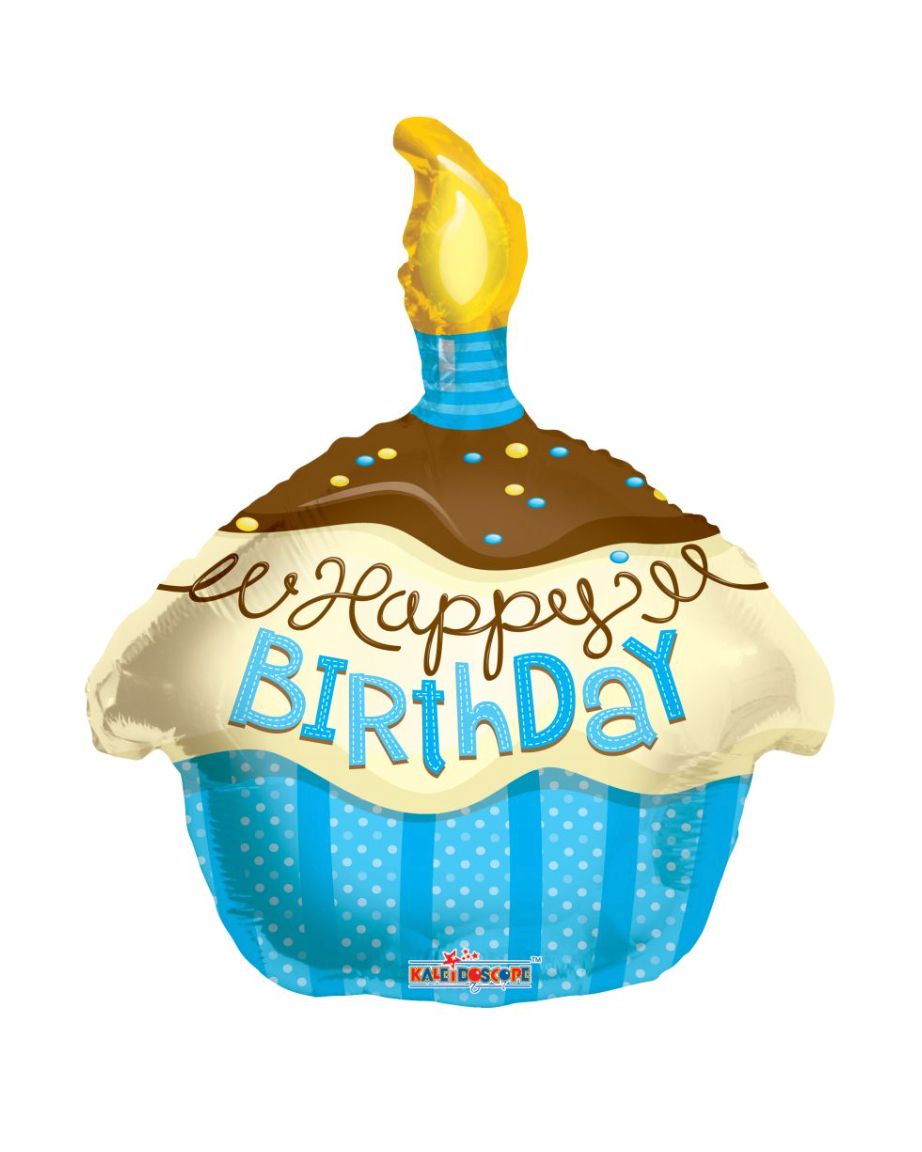 Blue Cupcake Happy Birthday 18" Balloon With Helium (Copy)