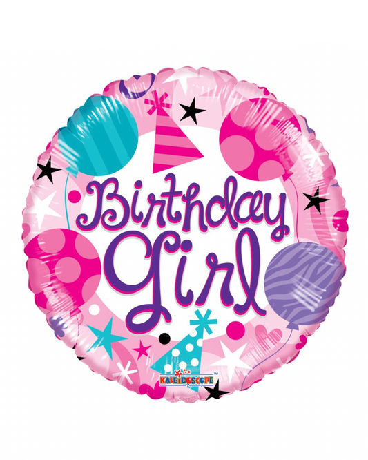 Birthday Girl Pink And Purple Happy Birthday 18" Balloon With Helium