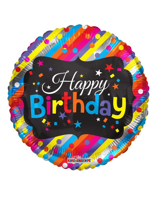 Striped Happy Birthday 18" Balloon With Helium