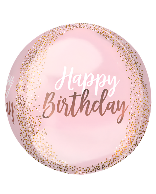 Happy Birthday 24" Orbz Pink And Rose Gold Balloon With Helium