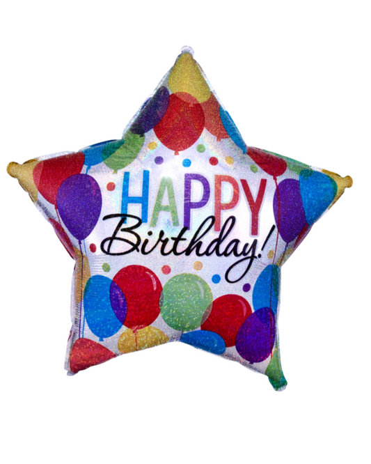 Giant XXL Happy Birthday Silver And Multicolor 40" Foil Balloon With Helium