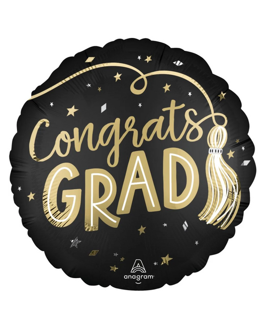 XXL Jumbo Congrats Grad Black Balloon With Helium