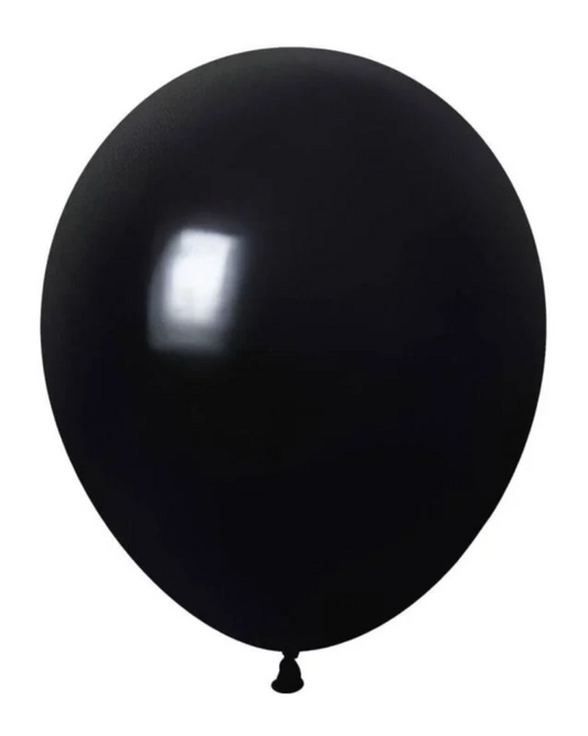 Black 12" Latex Balloon Inflated With Helium & Ribbon