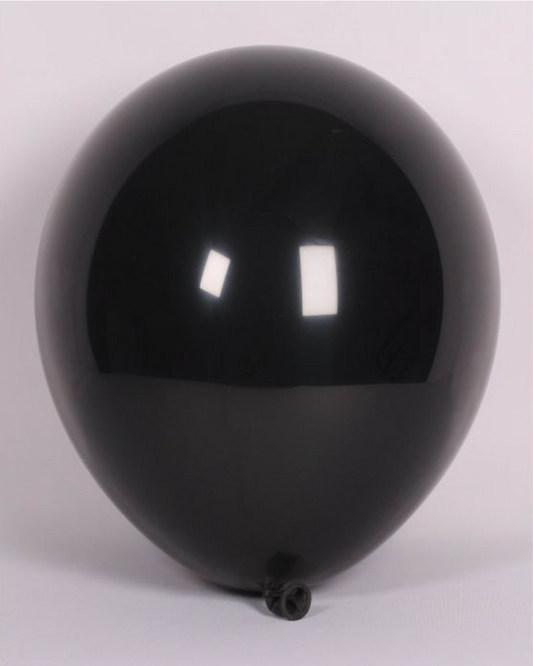 Black 12" Latex Balloon Inflated With Helium & Ribbon