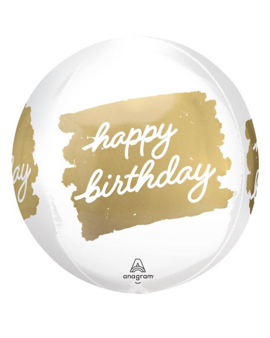 White And Gold Happy Birthday 24" Balloon With Helium