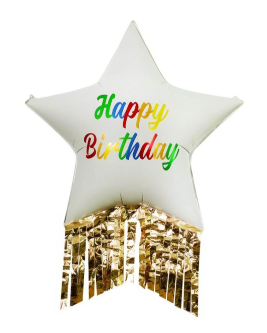 XXL 39" Giant Star Happy Birthday Foil Fringe Balloon With Helium