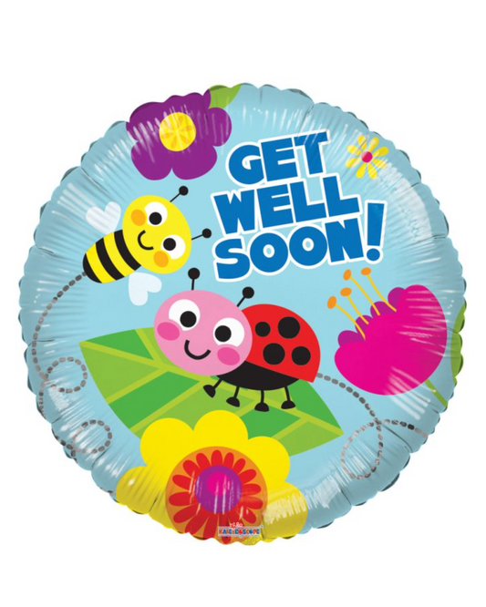 Get Well Soon Cute Bugs 18" Foil Balloon With Helium