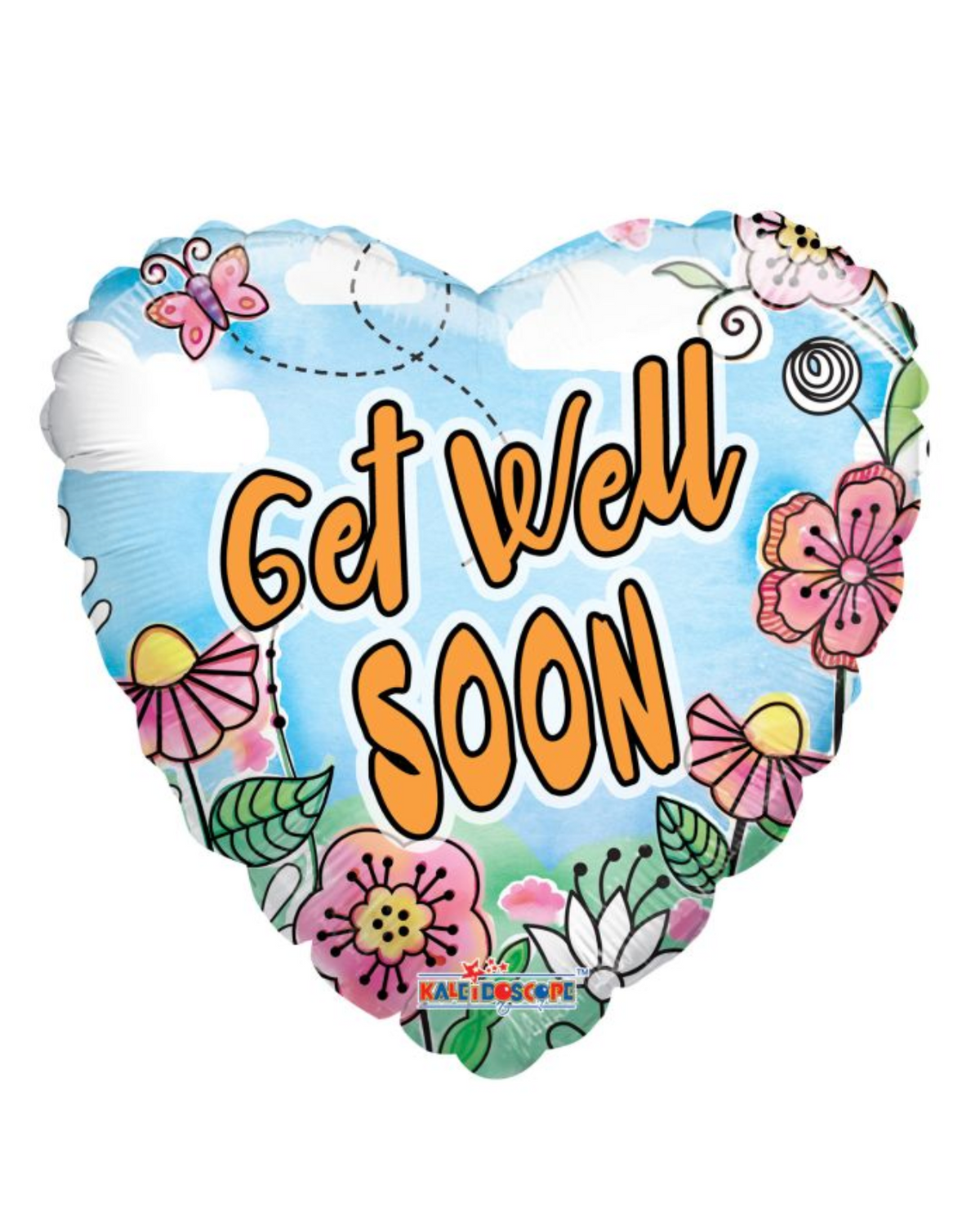 Get Well Soon Flowers Heart 18" Foil Balloon With Helium