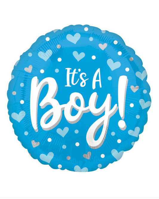 It's A Boy 18" Small Hearts Balloon With Helium