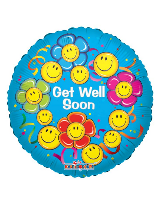 Get Well Soon Happy Flowers 18" Foil Balloon With Helium