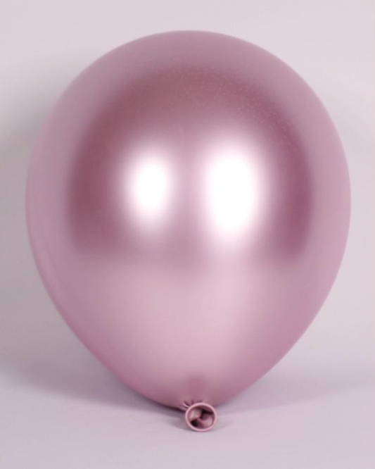 Metallic Pink 12" Balloon Inflated With Helium & Ribbon