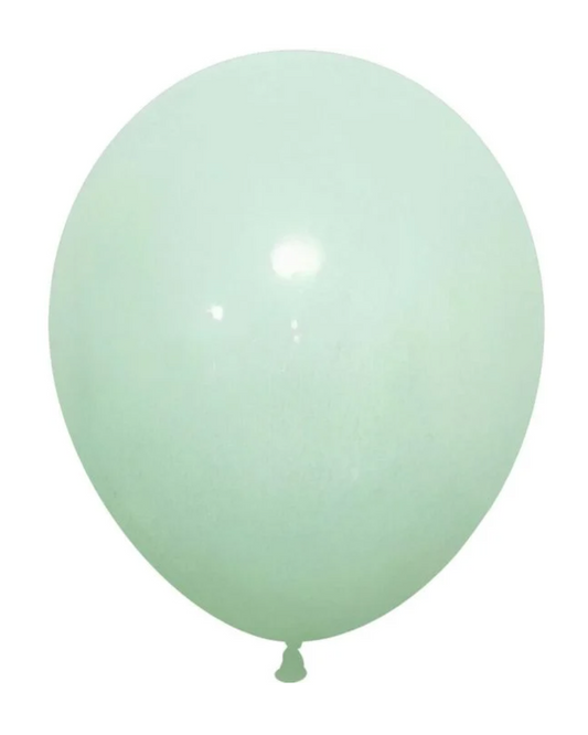 Mint Pastel Green 12" Latex Balloon Inflated With Helium & Ribbon