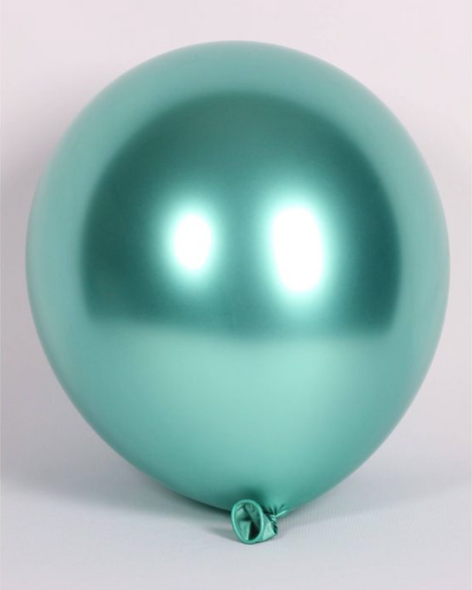 Metallic Green 12" Latex Balloon Inflated With Helium & Ribbon