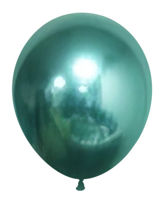 Metallic Green 12" Latex Balloon Inflated With Helium & Ribbon