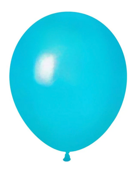 Turquoise 12" Latex Balloon Inflated With Helium & Ribbon