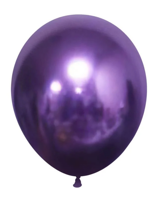 Metallic Purple 12" Latex Balloon Inflated With Helium & Ribbon