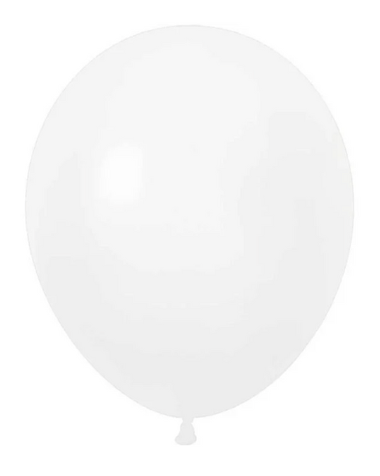 White 12" Latex Balloon Inflated With Helium & Ribbon