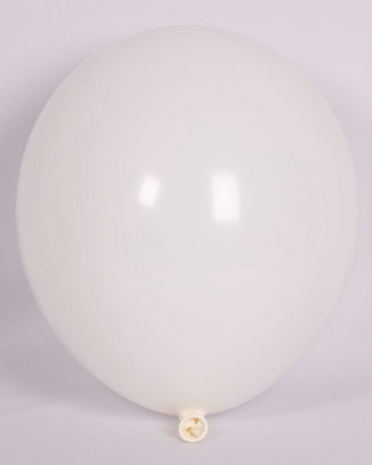 White 12" Latex Balloon Inflated With Helium & Ribbon
