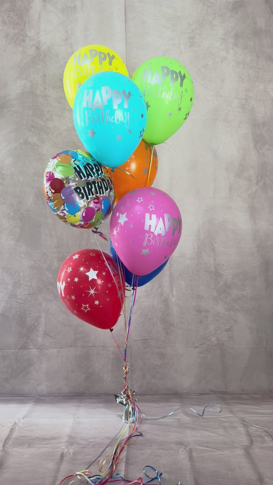 Multicolor Happy Birthday 8 Balloon Bouquet With Weight